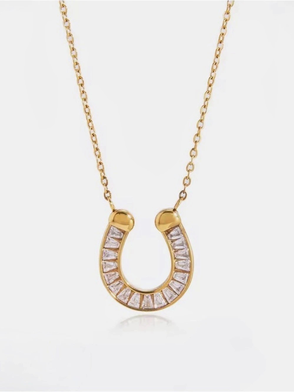 NEW Crystal Horseshoe Pendant Necklace Gold Clear SB01
